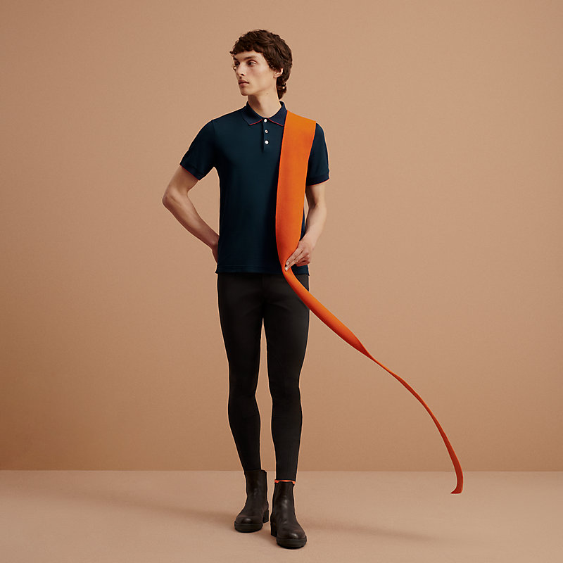 トップス HERMES POLO DOUBLE JEU MC FEMME HERMES White Orange Womens Polo Shirt Double Jeu technical polo XL